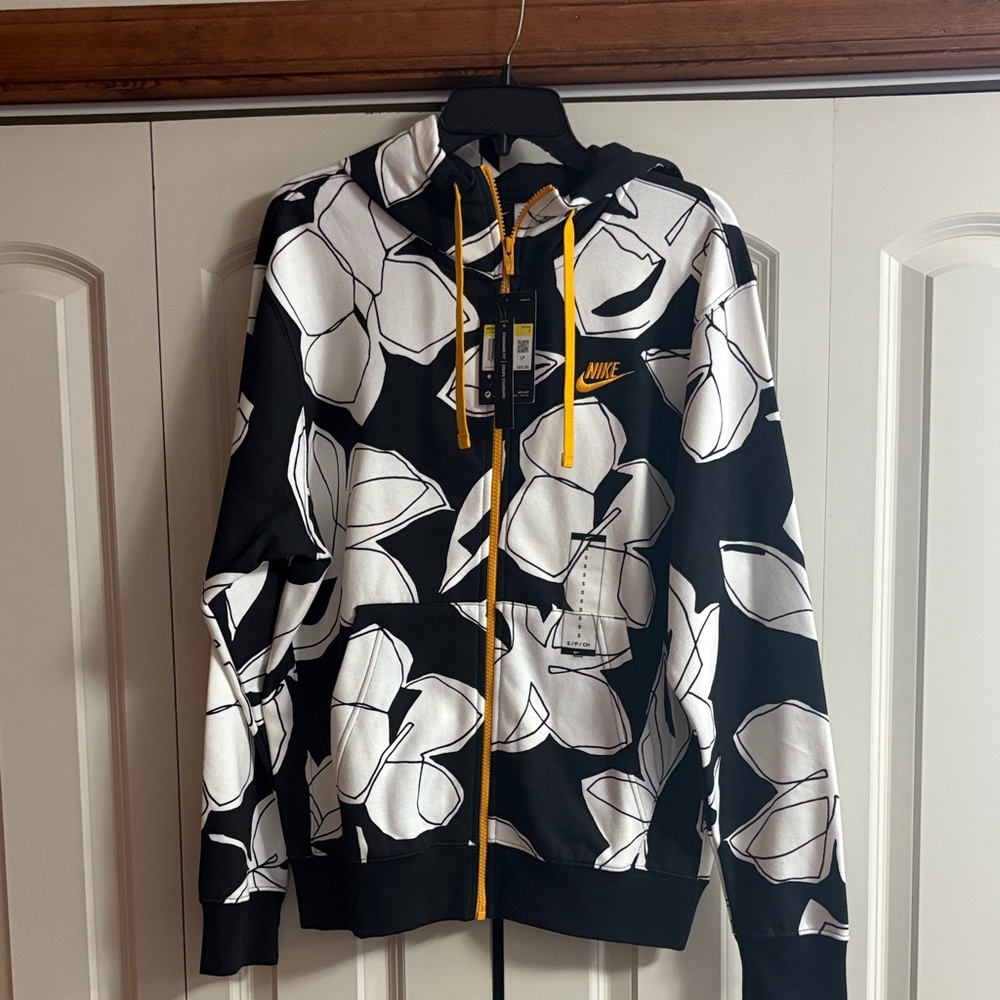 Nike Black and White Floral Jacket with Yellow Accents